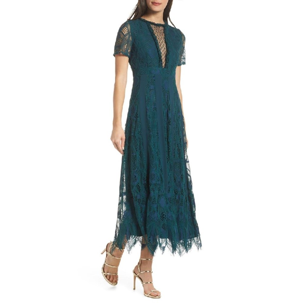 NWT Foxiedox Fiona Lace Midi Dress in Tempo Teal